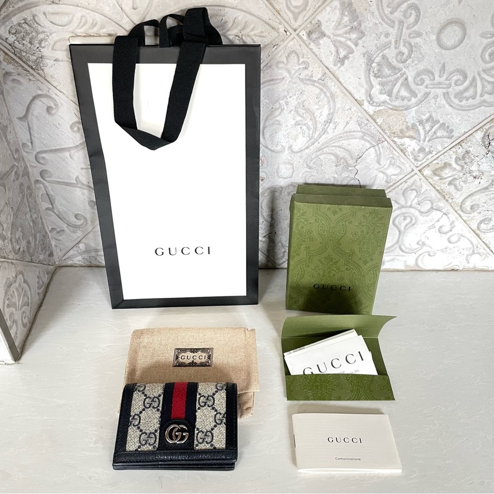 Gucci Navy and Red Monogram Card Holder
